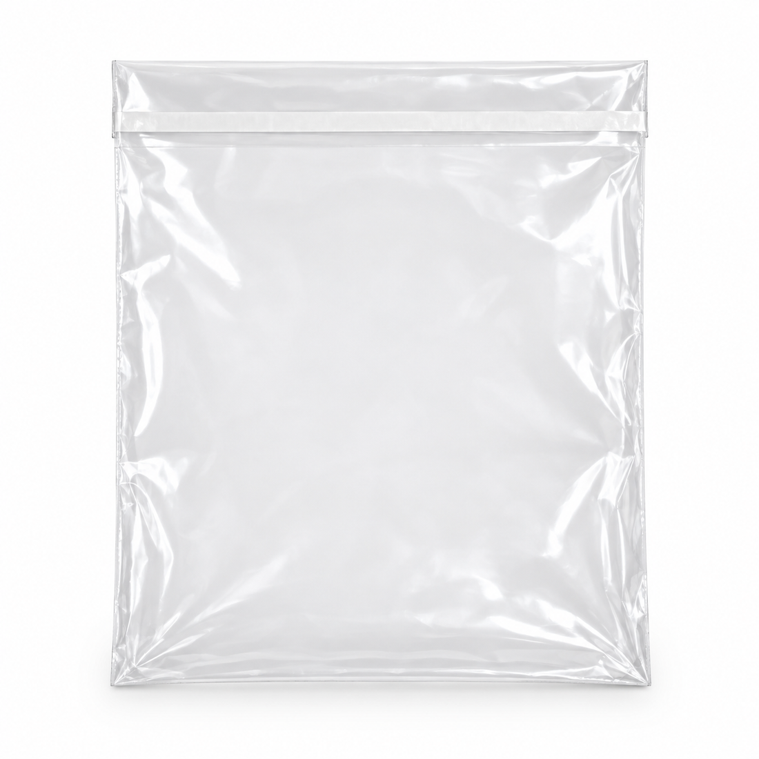 Empty transparent apparel bag for a folded T-shirt on a white background