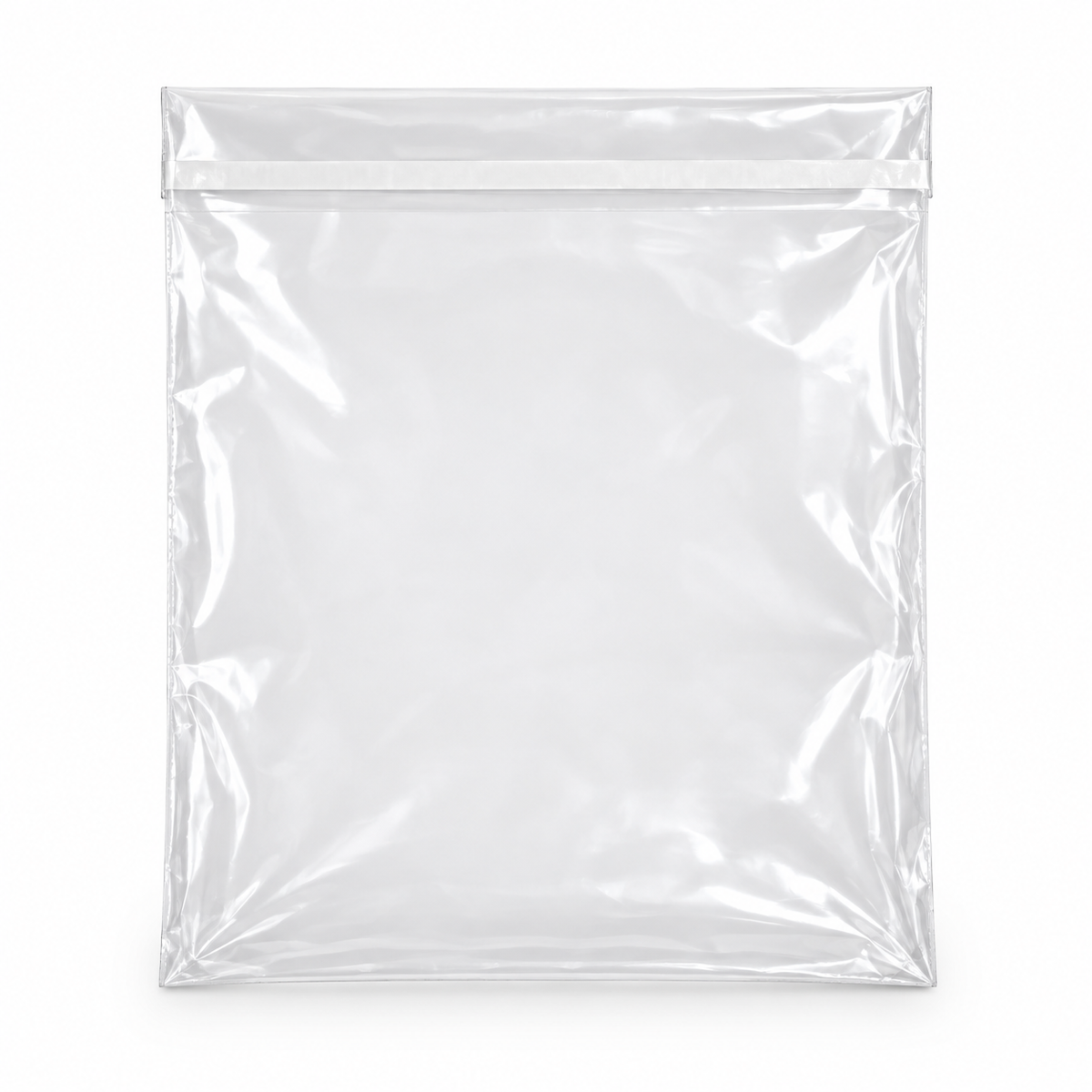 Empty transparent apparel bag for a folded T-shirt on a white background