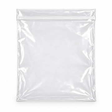 Empty transparent apparel bag for a folded T-shirt on a white background